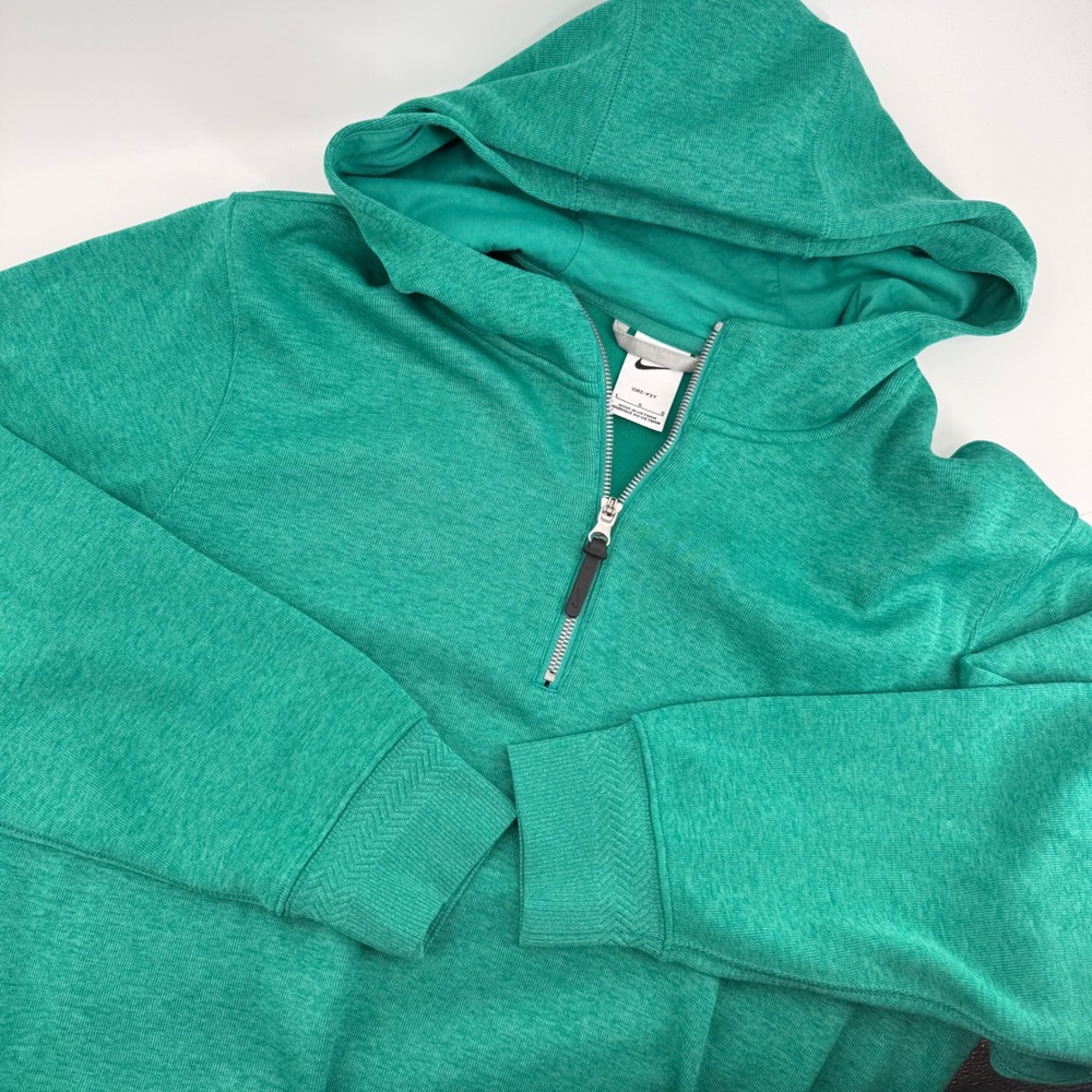 Nike Dri-FIT Mens Green Heathered Quarter Zip Hoodie Sweatshirt Large